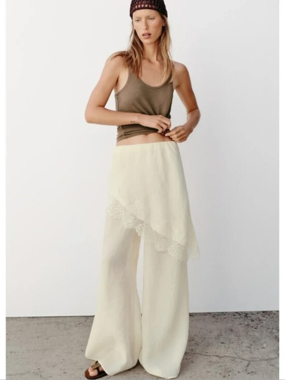 Zara Wide Leg Pareo Pants With Lace Size L